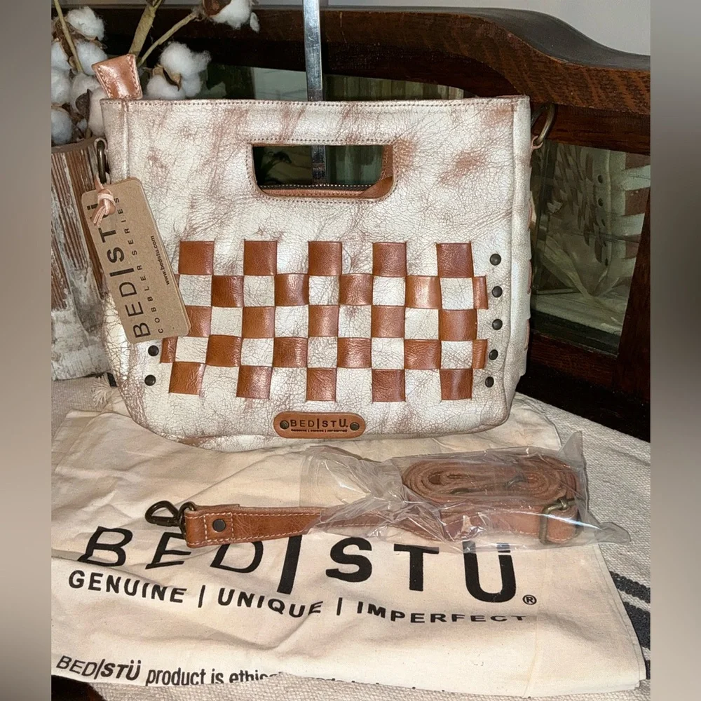 NWT Bed Stu Leather Keiki Crossbody Bag Handbag Nectar Lux Tan Rustic MSRP $235 - Picture 2 of 13